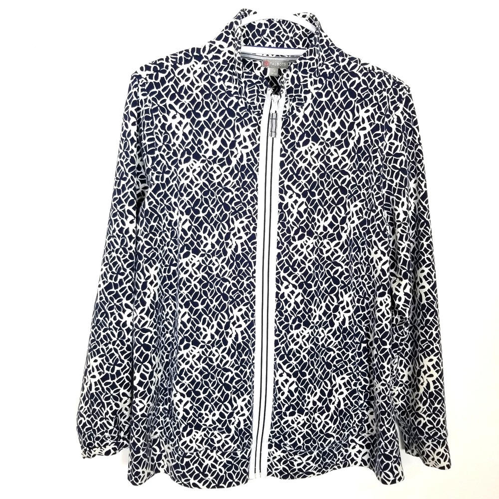 Talbots Women Jacket Blue Zip Up 1X Cotton Floral Outdoor Athletic Cotton Blend